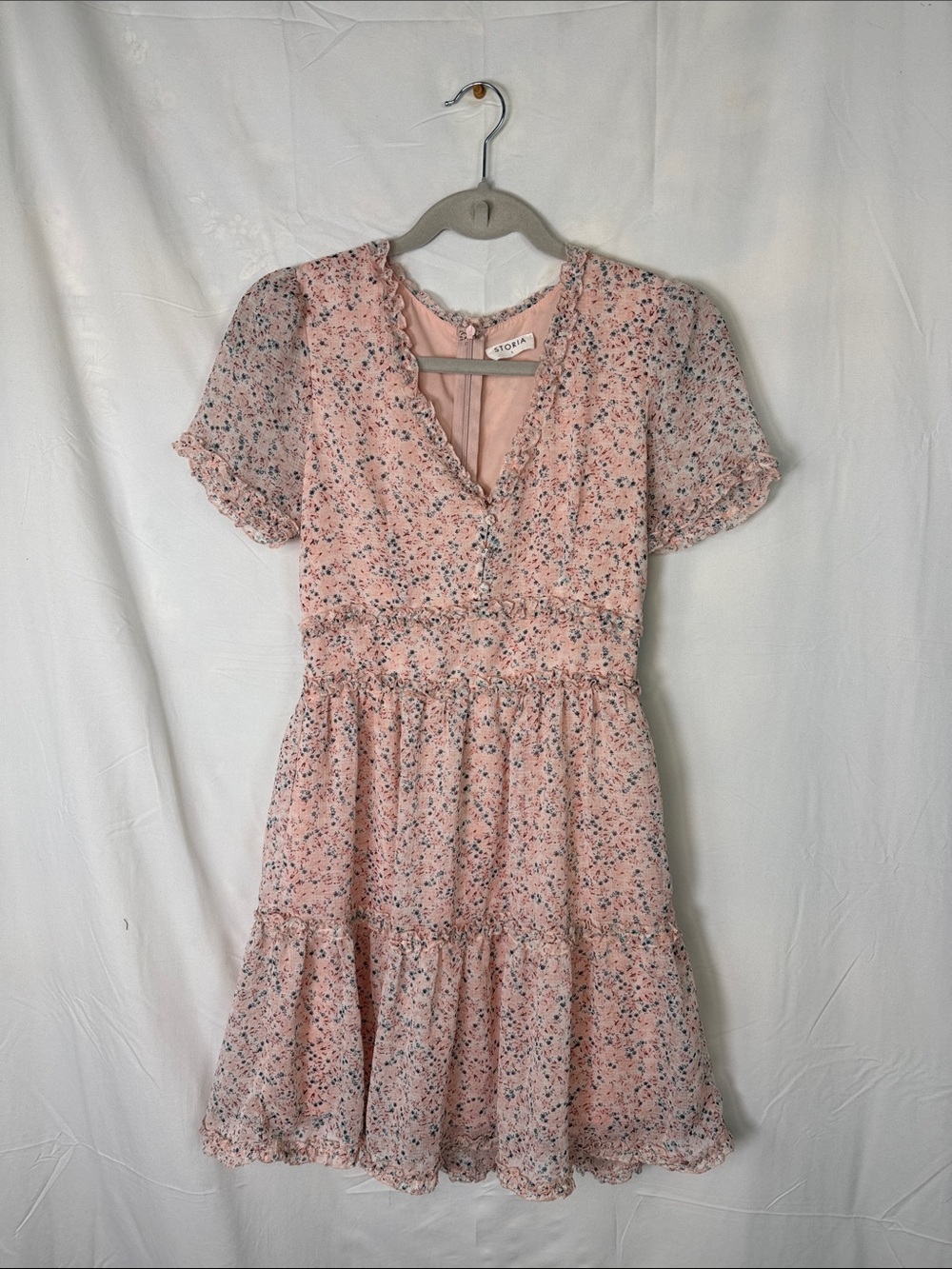 Pink Floral Storia Dress with Ruffles